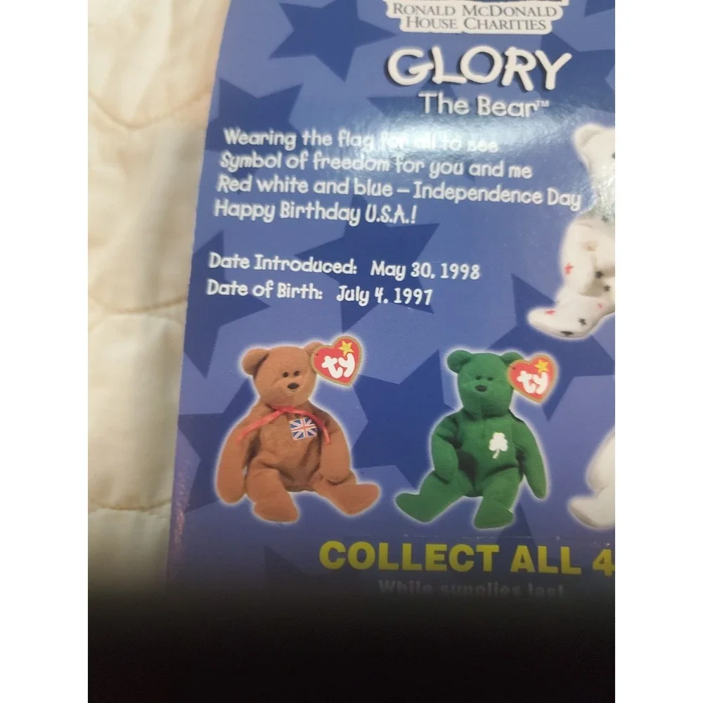TY Beanie Baby -RARE! 1998 Ty Beanie Baby Glory Bear‎ with tags New in Pkg.